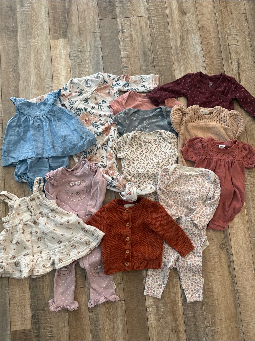 0-3 Month Baby Girl Clothing Bundle - Floral, Rust, Dusty Pinks & Blues